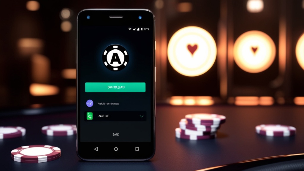 Telemóvel Android com download de APK e ambiente de casino escuro