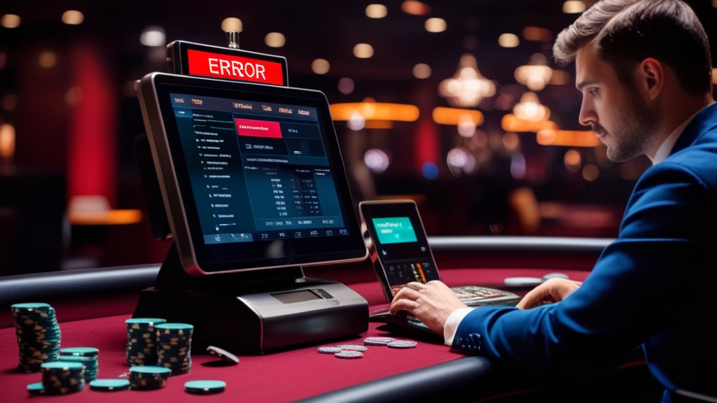 Ecrã de erro num pagamento de casino com aviso de pendência