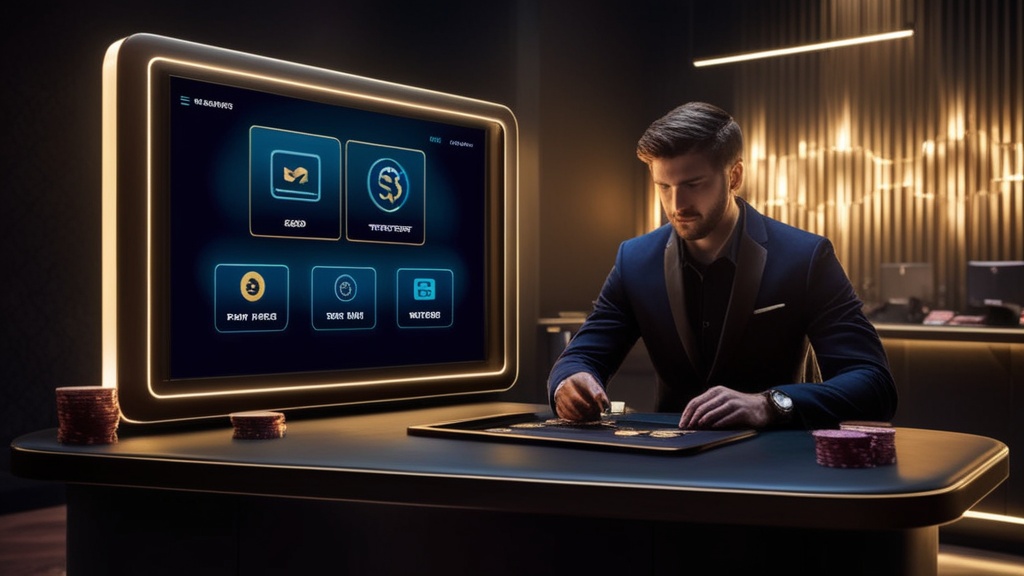 Ecrã de pagamentos num casino com opções de cartão, transferência e carteira digital