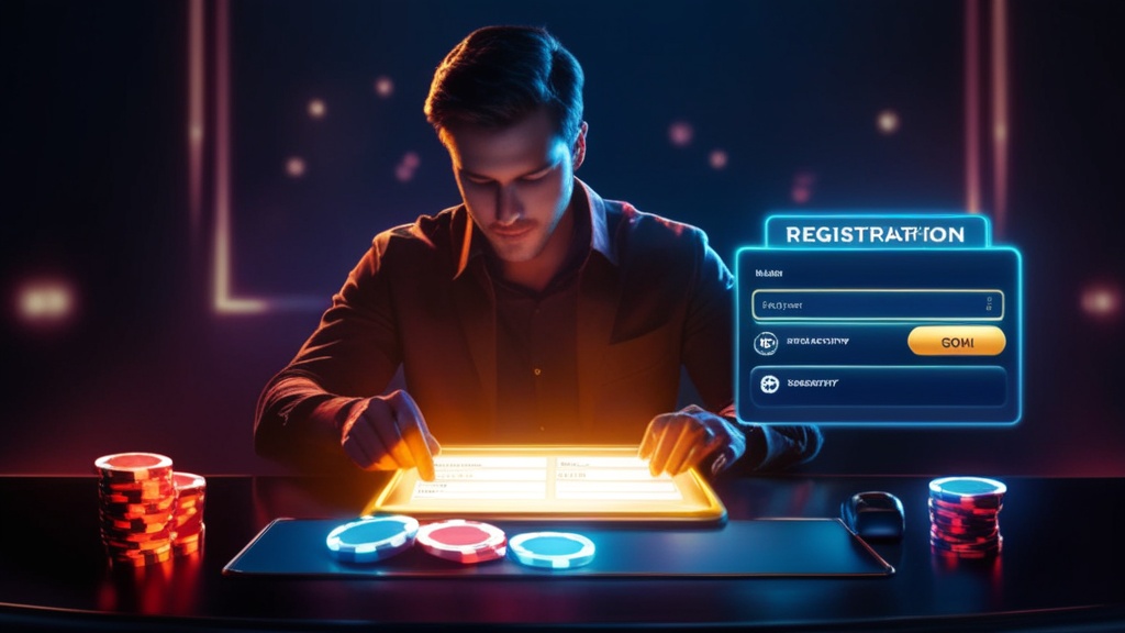 Formulário de cadastro Posido com campos de registro e luz neon de cassino